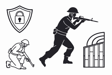 Soldiers in action with security shield and barrier