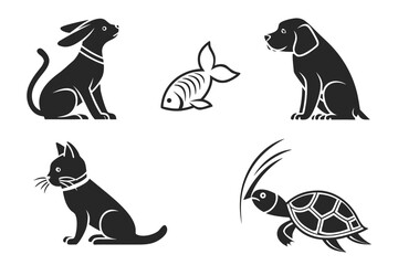 Collection of stylized black animal silhouettes on a white background