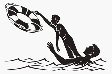 Person throws life preserver to someone drowning in water
