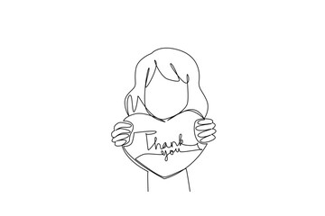 An elegant one line drawing of a girl holding a thank you heart letter, conveying love and appreciation in a minimalist style, created as a meaningful business concept for Thank You Day celebration.