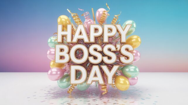 Celebrate your amazing boss with a vibrant happy boss's day explosion of balloons and confetti