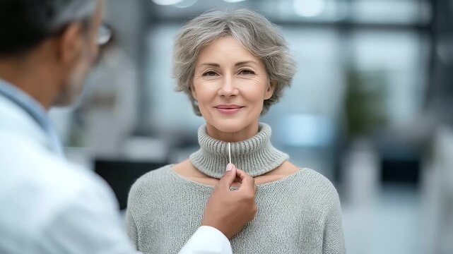 Doctor checking throat with tongue depressor while reassuring patient