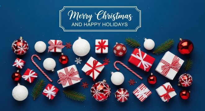 Festive Christmas Decorations and Gifts Arrangement for Holiday Greetings