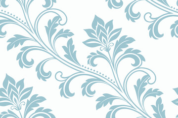 Fototapeta premium Seamless light blue damask floral pattern on white background ornamental