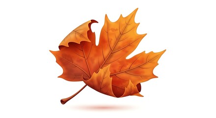 Vibrant Autumn Leaf Isolated on White Background, Detailed Texture.