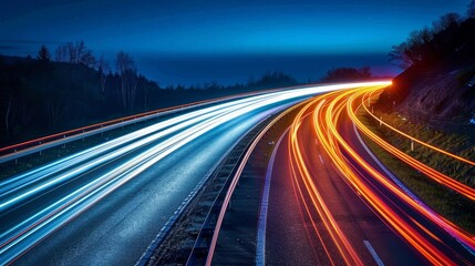 Obraz premium Vibrant neon light trails in motion captivating long exposure effects of speed and technology