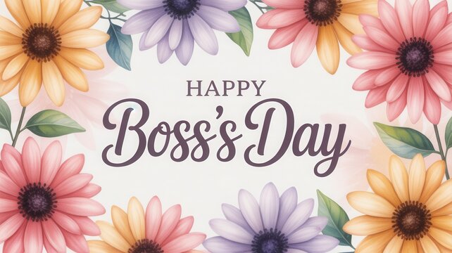 Celebrate your amazing boss with a vibrant floral design wishing them a Happy Boss's Day