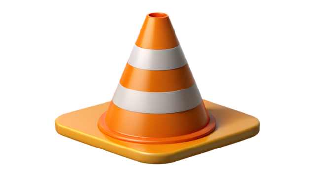A bright orange traffic cone with white stripes isolated on transparent background