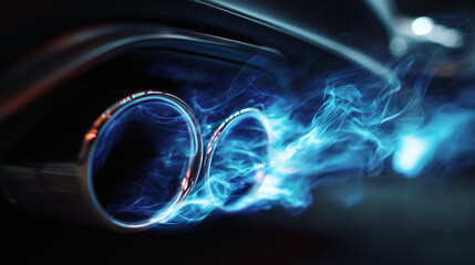 The exhaust pipe of a car is emitting blue smoke