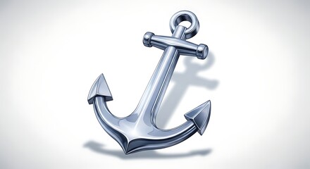 Shiny Silver Anchor on White Background.