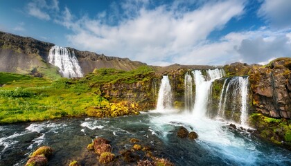 Fototapeta premium Discover Breathtaking Beauty At Dynjandi Waterfall A Stunning Gem In The Icelandic Landscape