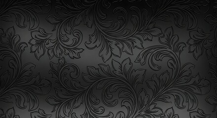 Elegant black floral damask pattern with embossed effect for sophisticated backgrounds and designs