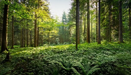 Obraz premium Dense Green Forest Landscape With Lush Flora