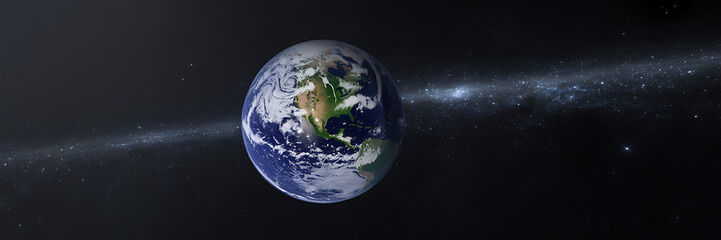 Obraz premium Majestic earth in space illuminated by cosmic light showing continents and atmosphere