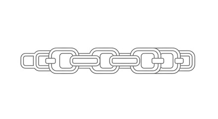 A detailed illustration of a metal chain with interlocking rectangular links, presented horizontally against a white background.