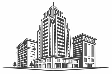 Modern cityscape with tall buildings and trees