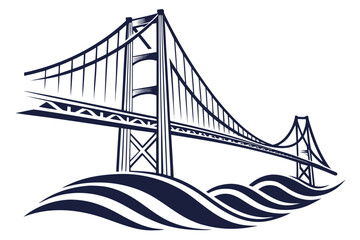 Fototapeta premium Stylized golden gate bridge over abstract waves