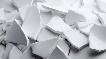 White Broken Plastic Pieces on Soft White Background