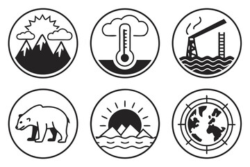Environmental icons representing climate change and nature