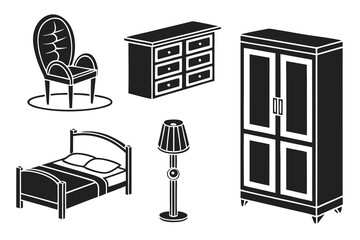 Collection of isometric furniture icons for bedroom and living room