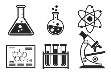 Collection of scientific laboratory equipment and symbols