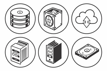 Set of computer hardware and cloud storage icons