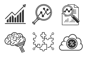 Business and data analysis icons representing growth strategy and problem solving