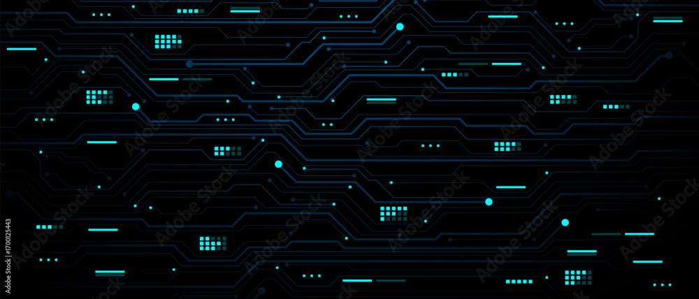 Poster abstract blue circuit board technology connected lines electronics elements computer motherboard chi