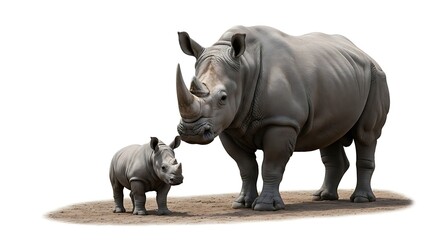 Obraz premium Mother Rhinoceros and Calf in Wildlife.