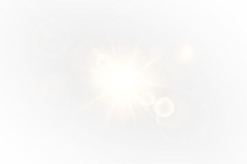 Bright light flare effect, lens flare, glowing orbs, transparent PNG light overlay, radiance highlights