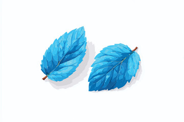 Obraz premium Two vibrant blue mint leaves on a clean white background creating a refreshing and calming visual