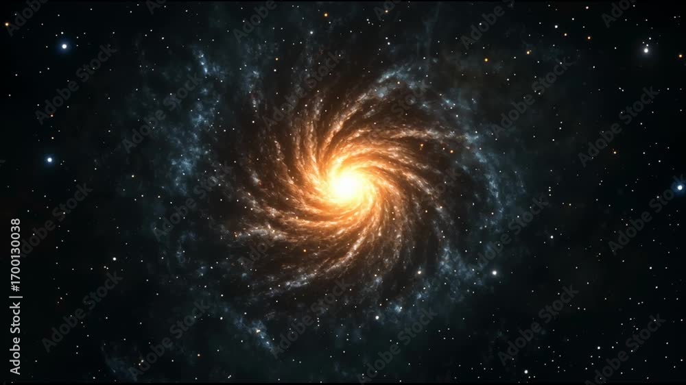 Poster bright spiral galaxy rotating majestically in the vast expanse of deep space, surrounded by countles
