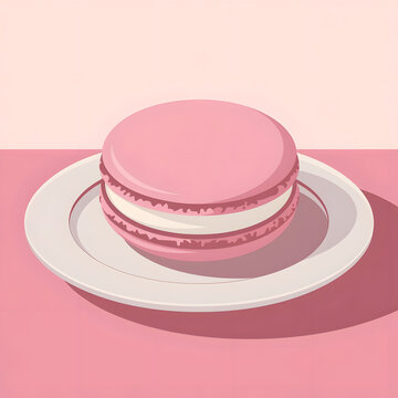 French Macaron Cookie in Pastel Colors, Elegant Sweet Pastry, Flat Cartoon Vector Dessert Illustration