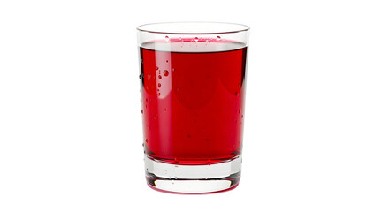 Refreshing crimson drink in a clear glass, sparkling with tiny bubbles on a clean white background.