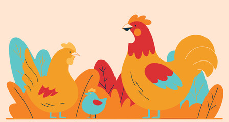 Rooster Family, Cartoon Roosters, Animated Poultry, Colorful Rooster, Farmyard Scene, Rooster Illustration, Family of Birds, Fun Rooster Art, Cartoon Animals, Vibrant Farm, Rooster Delight, Animated F