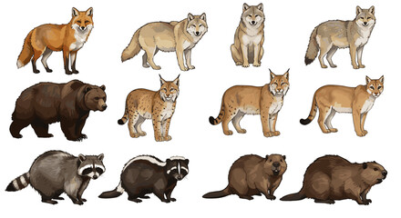 Obraz premium Collection of North American Wild Animals Realistic Pixel Art Style Isolated on White Background