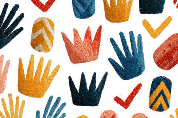 Colorful Glitter Hand And Crown Pattern On Black Background