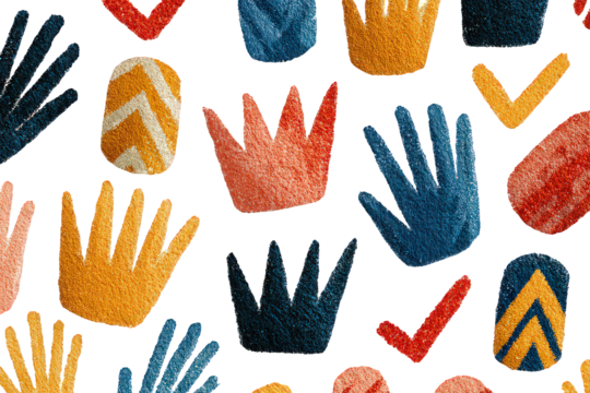 Colorful Glitter Hand And Crown Pattern On Black Background