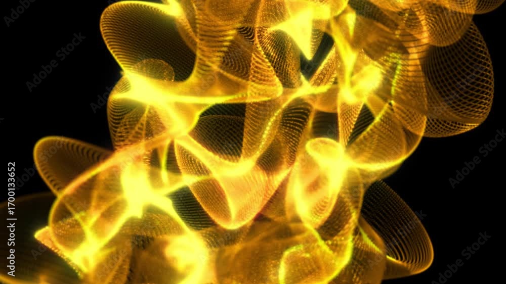 Poster abstract golden light waves intertwine in a dynamic mesh pattern on a black background