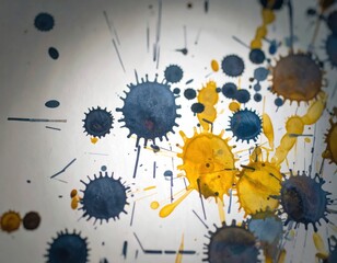 Vibrant Abstract Blue and Yellow Ink Splatters