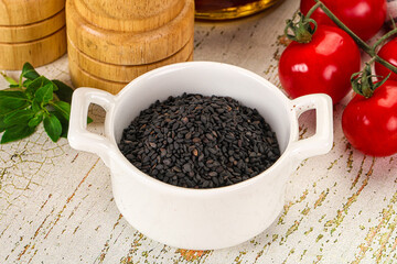Black sesame seeds in the bowl