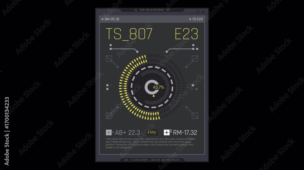 Poster futuristic hud interface displaying data and metrics with yellow accents on black background