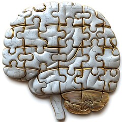 Brain Puzzle Mockup with White and Gold Interlocking Pieces