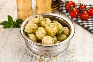 Young boiled mini potato with dill