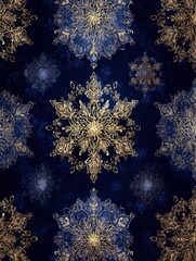 Intricate Golden Snowflake Patterns on a Deep Blue Background Create a Stunning Winter Design Perfect for Festive Celebrations
