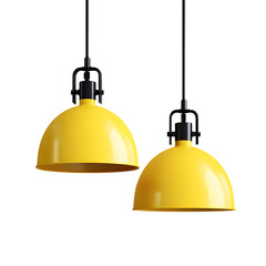 Yellow pendant lamps against black background