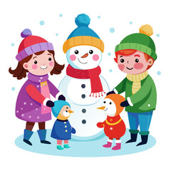 Fototapeta premium Kids Making Snowman Vector