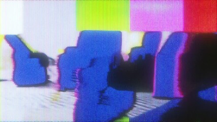 4K Vintage TV color test bars with VHS distortion and RGB noise, abstract broadcast signal failure screen, digital glitch art texture, retro cyberpunk technology display background for motion design - Powered by Adobe