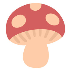 Magic toadstool vector featuring a single red mushroom icon in whimsical style. Perfect for forest illustrations, autumn themes, fairy tale designs, packaging, branding, and decorative projects.