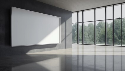Fototapeta premium Modern exhibition hall with white banner